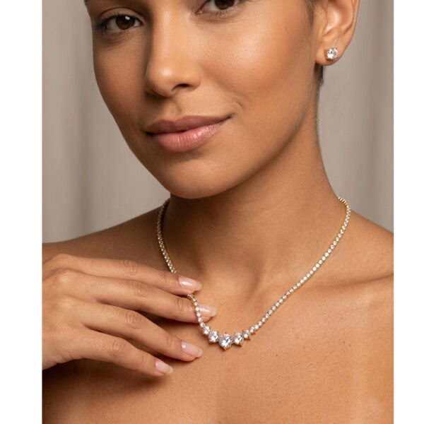 Conjunto Riviera Esferas Cravejado Banhado em Ouro 18k