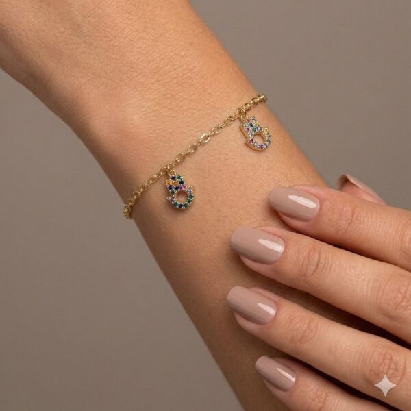 Pulseira mão de fátima cravejado banhado ouro 18k premium atacado