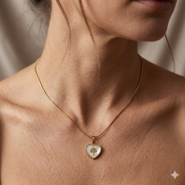 Choker(35 cm + 10 cm) Coração Arvore da Vida em Aço