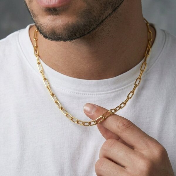 Colar longo elo grumet banhado em ouro 18k premium atacado