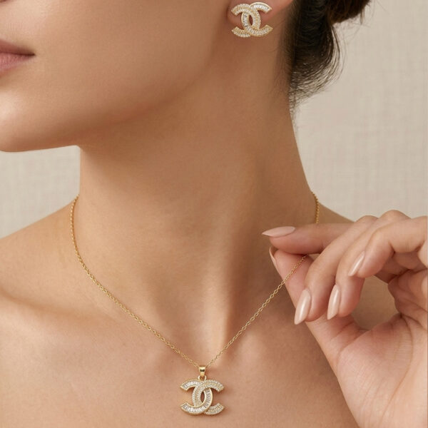 Conjunto cravejado banhado ouro 18k premium atacado