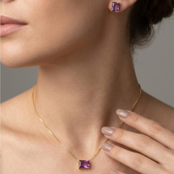 Conjunto Quadrado Fusion Banhado em Ouro 18k