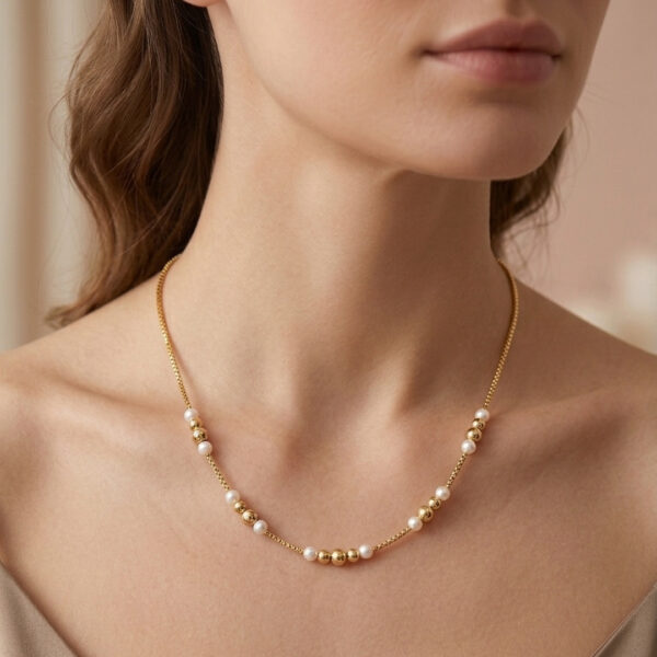 Choker pérola banhado ouro 18k, 35cm extensível com bolinha pérola