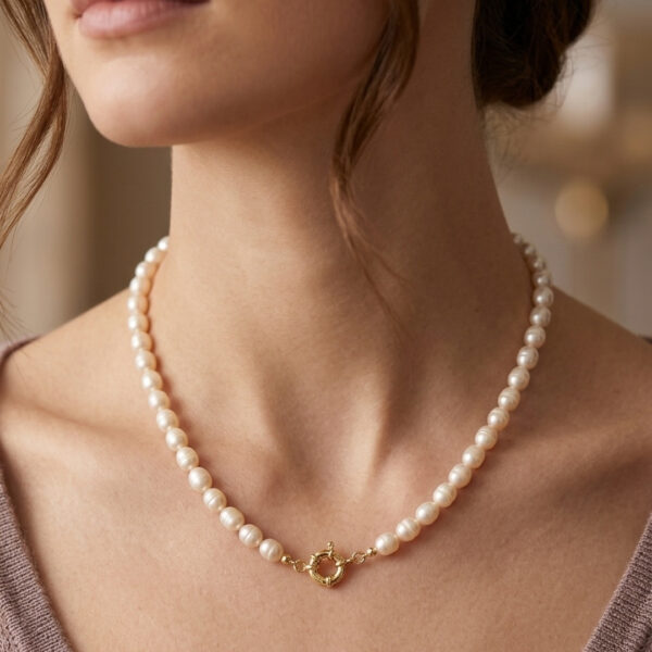 Choker perolas naturais rose banhado em ouro 18k