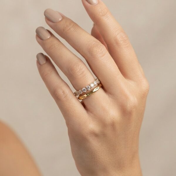 Anel Duplo Cravejado Banhado em Ouro 18K