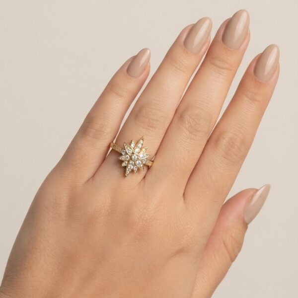 Anel estrela cravejado banhado ouro 18k premium atacado
