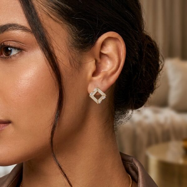 Brinco hexagonal cravejado banhado ouro 18k premium atacado
