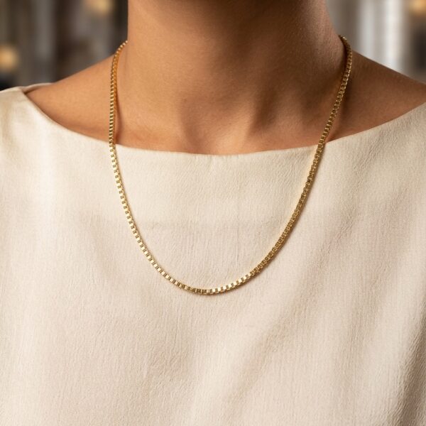 Colar veneziana 2mm banhado em ouro 18k, comprimento ajustável 45 + 5 cm