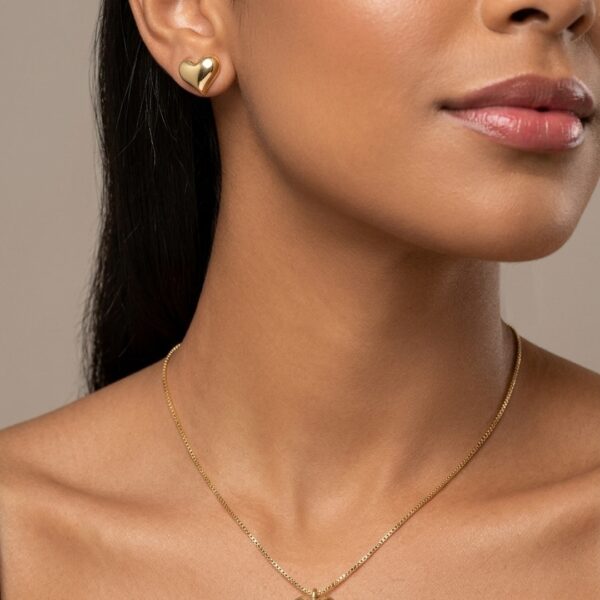 Conjunto coração liso banhado ouro 18k com colar e brinco