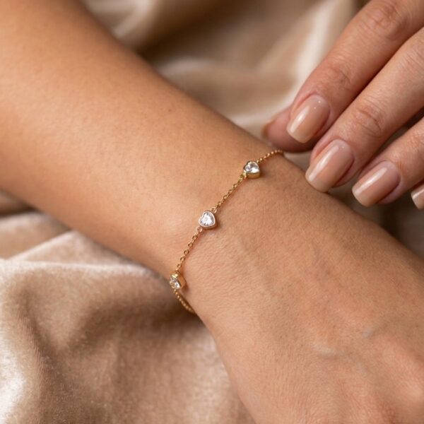 Pulseira corações aço inoxidável premium atacado 17cm ajustável