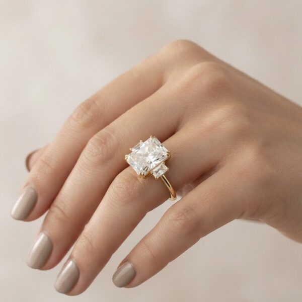 Anel retangular cravejado banhado ouro 18k premium atacado