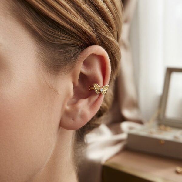 Piercing borboleta cravejado banhado ouro 18k premium