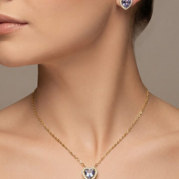 Conjunto Coração Microcravejado Banhado em Ouro 18k
