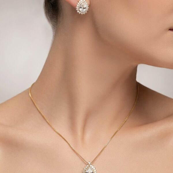 Conjunto gota microcravejado banhado ouro 18k premium atacado