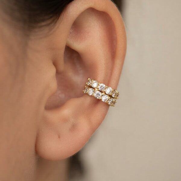 Piercing duplo cravejado banhado em ouro 18k premium atacado
